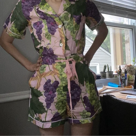 New NWT Kip & Co the vine linen playsuit French grapes short sleeve romper XS 6